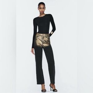 Zara straight ankle length high waist foil jeans